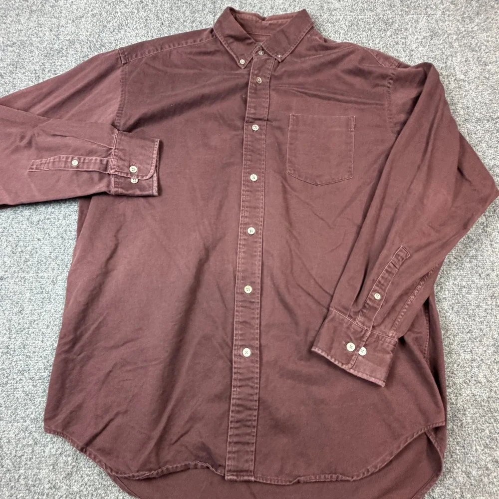 VTG Banana Republic Mens Large Burgundy Cotton Button Down Long Sleeve Shirt
